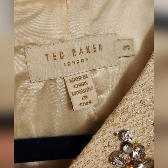 TED BAKER • Gold & Cream Weave Dress with Embellishments, Size 3 (Mediu… - Picture 4 of 8